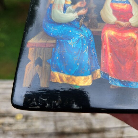 Hand-Painted one of a kind Rare Fredoskino Lacquer Box 1983 Signed Russian Folk - Picture 6 of 12